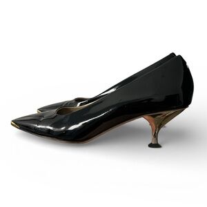 Valentina Rangoni Black Patent Leather Low Kitten Heel Pumps Size 10